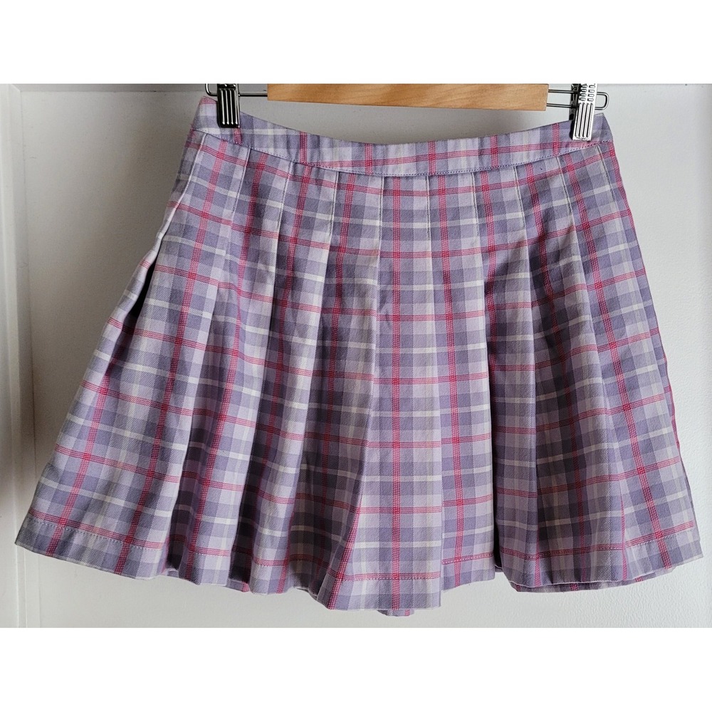 SELF E Women's‎ Mini Skirt Size M Purple Plaid Short Casual Skirt